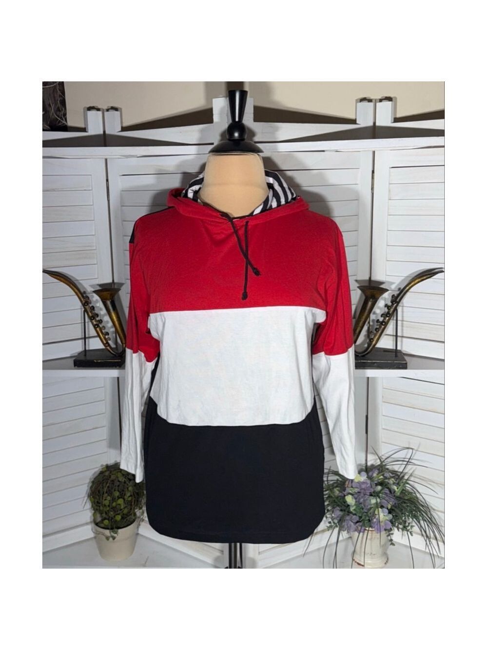 Vintage 90s sweatshirt made in USA color block activewear athleisure hooded sz L